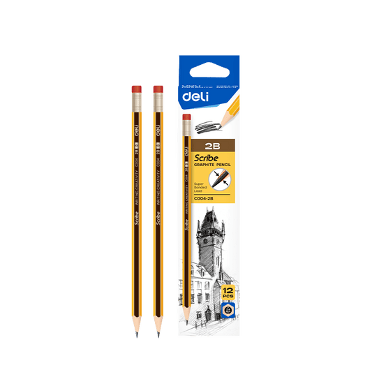 DELI ΜΟΛΥΒΙ ΕΞΑΓΩΝΙΚΟ ΜΕ ΓΟΜΑ 2B BLISTER SCRIBE ΡΙΓΕ ΚΙΤΡΙΝΟ 12 ΤΕΜΑΧΙΑ