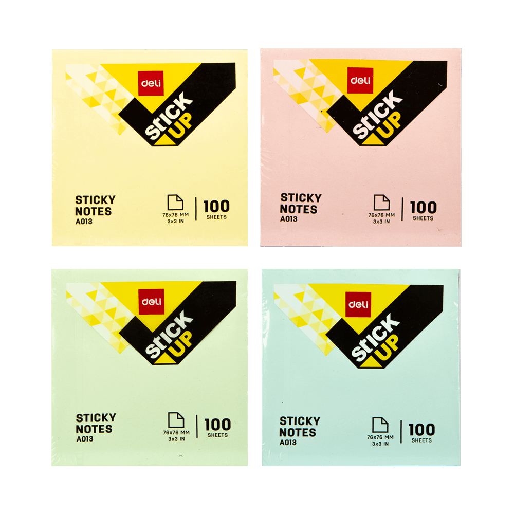 DELI ΧΑΡΤΙΑ ΣΗΜΕΙΩΣΕΩΝ ΑΥΤΟΚΟΛΛΗΤΑ 100 ΦΥΛΛΑ 76x76mm STICKUP ΑΣΣΟΡΤΙ 4 ΧΡΩΜΑΤΑ (1 τεμάχιο)