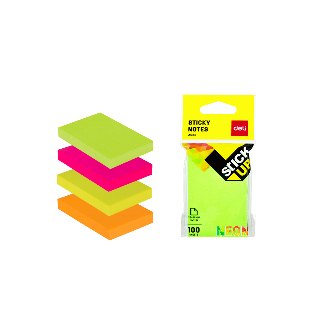 DELI ΧΑΡΤΙΑ ΣΗΜΕΙΩΣΕΩΝ ΑΥΤΟΚΟΛΛΗΤΑ BLISTER 100 ΦΥΛΛΑ 76x51mm STICK UP ΝΕΟΝ ΑΣΣΟΡΤΙ (1 τεμάχιο)