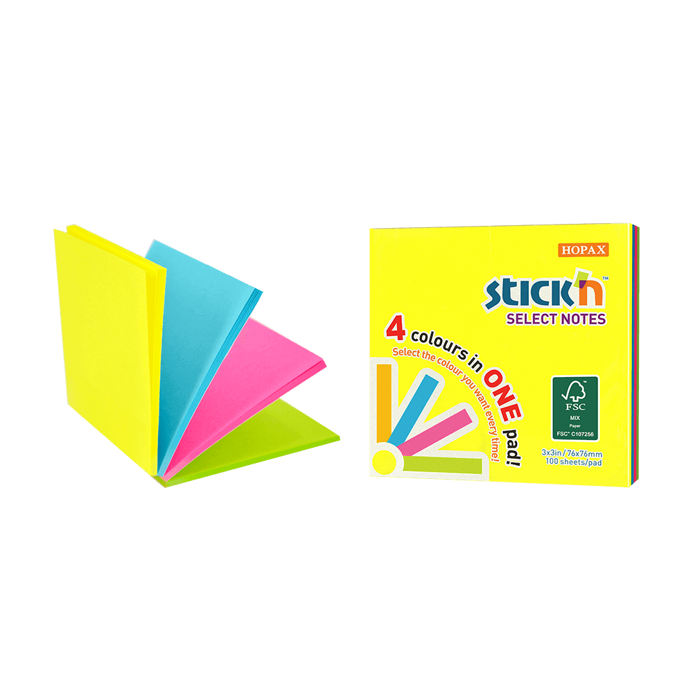 STICK'N ΧΑΡΤΙΑ ΣΗΜΕΙΩΣΕΩΝ ΑΥΤΟΚΟΛΛΗΤΑ 76x76mm 100 ΦΥΛΛΑ NEON 4 ΧΡΩΜΑΤΑ (1 τεμάχιο)