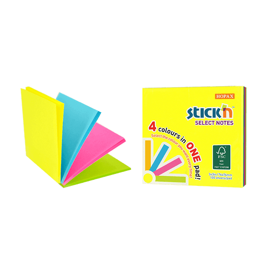 STICK'N ΧΑΡΤΙΑ ΣΗΜΕΙΩΣΕΩΝ ΑΥΤΟΚΟΛΛΗΤΑ 76x76mm 100 ΦΥΛΛΑ NEON 4 ΧΡΩΜΑΤΑ (1 τεμάχιο)