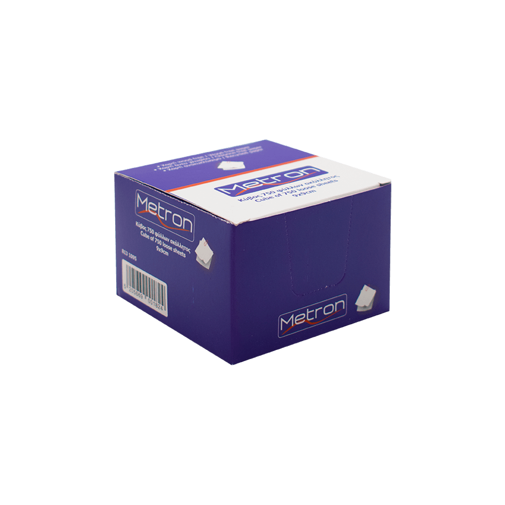 METRON ΚΥΒΟΣ ΑΚΟΛΛΗΤΟΣ 750 ΦΥΛΛΑ 90x90mm ΛΕΥΚΟΣ ΧΑΡΤΙΝΗ ΘΗΚΗ