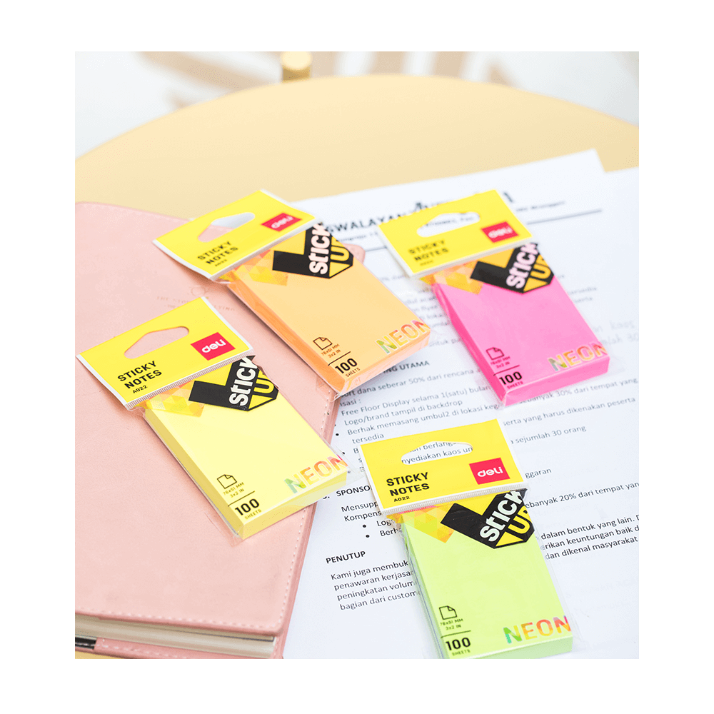 DELI ΧΑΡΤΙΑ ΣΗΜΕΙΩΣΕΩΝ ΑΥΤΟΚΟΛΛΗΤΑ BLISTER 100 ΦΥΛΛΑ 76x51mm STICK UP ΝΕΟΝ ΑΣΣΟΡΤΙ (1 τεμάχιο)